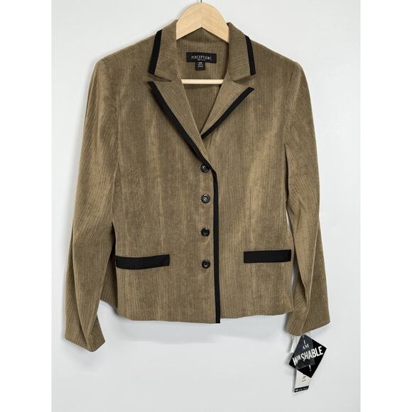 Perceptions Petite 10P Blazer NWT Brown Black Trim Career Jacket Suit Separate - Picture 1 of 11